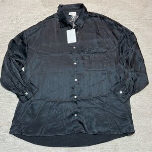 Andree By Unit Shiny Black Long Sleeve Button Down Top Shirt Women’s Sz. 2X NWT